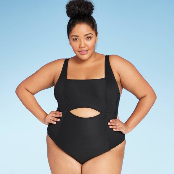 All in Motion One Piece Swimsuit. Size 20W. Black Rib Knit Adjustable Strap NWT - Picture 1 of 7